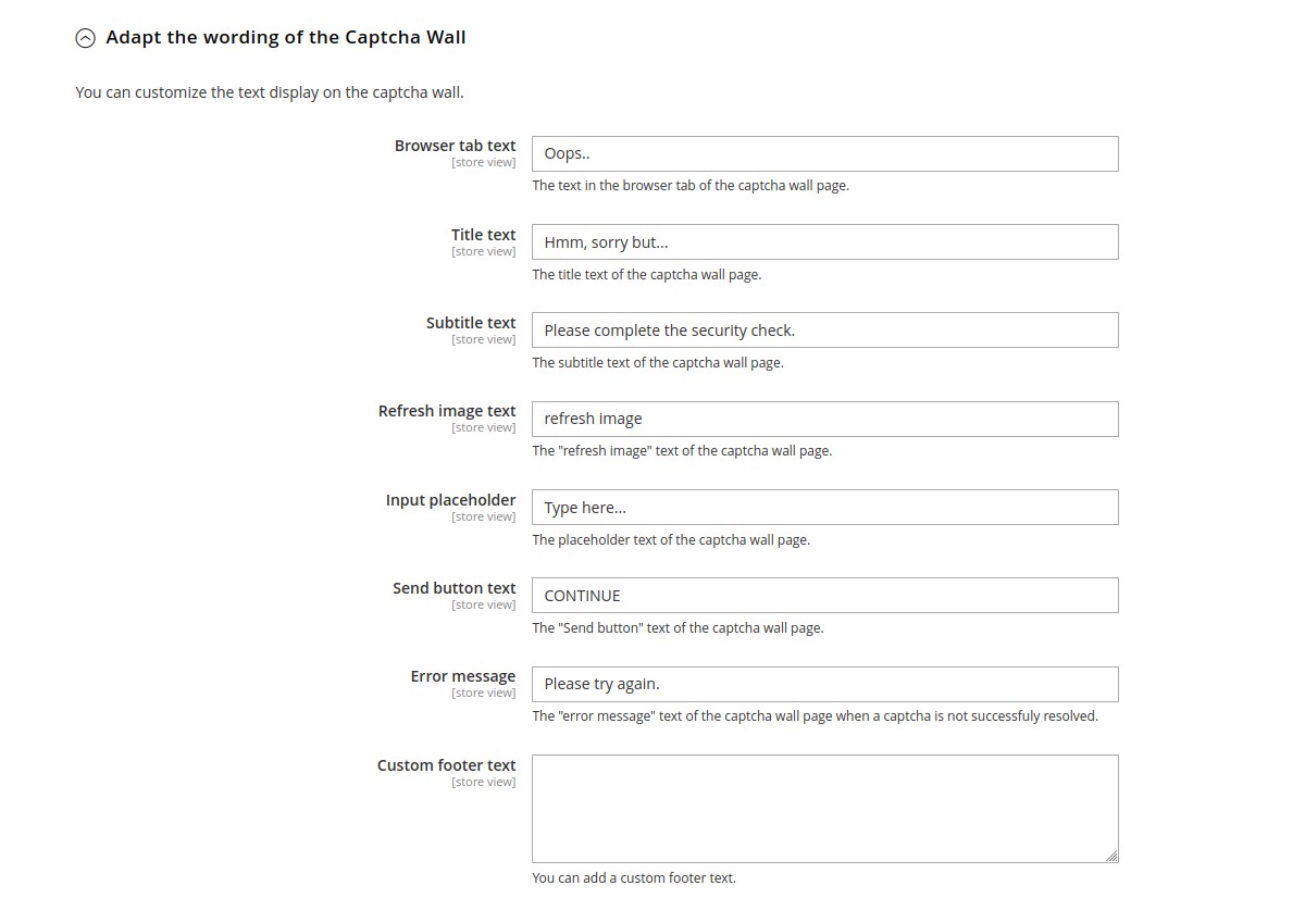 Captcha wall customization Captcha wall customization